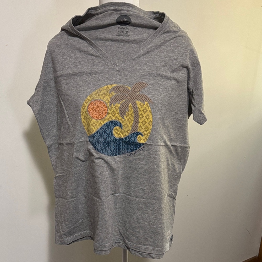 Life is Good Gray Tee with Beach Graphic